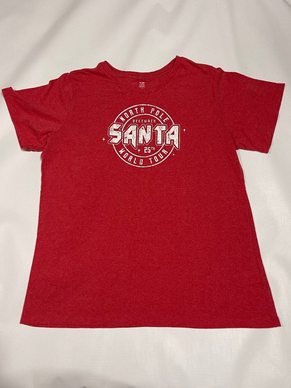 Holiday Time Women's Red Santa T-Shirt, 'North Pole Santa World Tour December 25